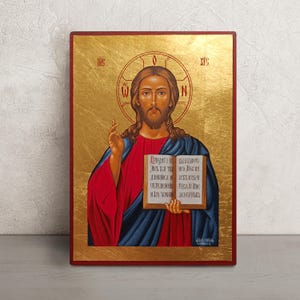 Byzantine Icon of Jesus Christ • Greek Orthodox Icon • Hand Painted Christ Pantocrator Icon • Christian Wall Art • Religious Gifts