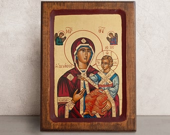 Virgin Mary Orthodox Icon • Greek Byzantine Wall Art • Christian Gift