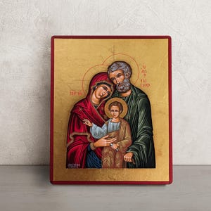 Holy Family Icon • Greek Hand-Painted Orthodox & Catholic Icon • Byzantine Mary Joseph and Jesus • Christian Wall Art • Religious Gift
