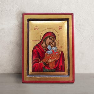 Hand Painted Virgin Mary Icon Glykophilousa • Greek Orthodox Icon of Our Lady • Mother of God Byzantine Icon • Religious Gift