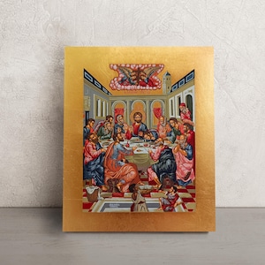 The Last Supper Icon • Hand-Painted Greek Orthodox Icon on Wood • Byzantine Christian Wall Art • Religious Gift