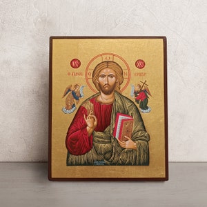 Greek Jesus Christ Icon • Hand-Painted Byzantine Pantocrator • Orthodox Christian Art • Prayer Wall Decor • Religious Gift