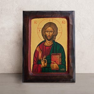 Hand Painted Jesus Christ Icon • Greek Orthodox Icon • Byzantine Icon of Our Lord • Pantocrator Jesus Christ Art • Christian Gift