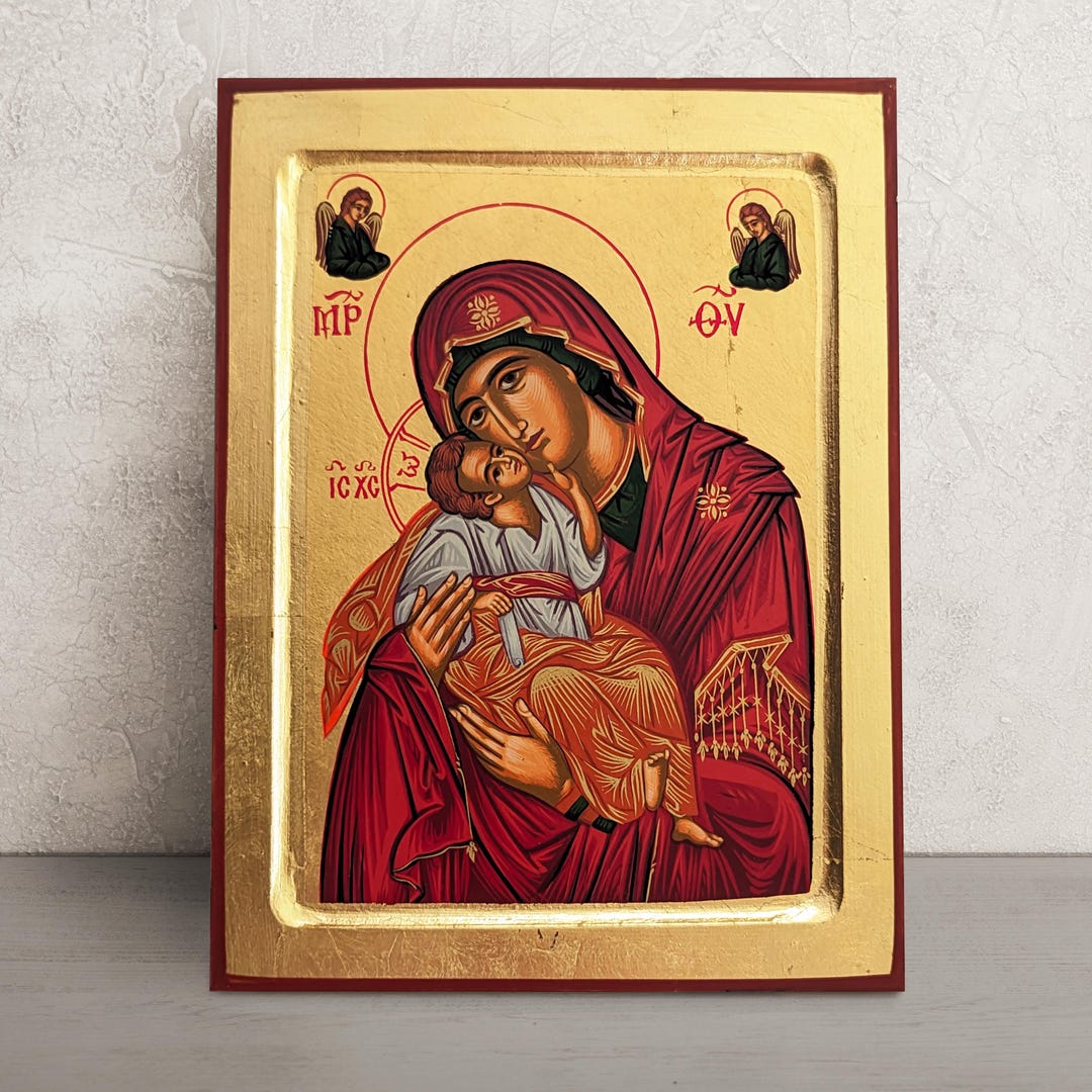 Hand Painted Virgin Mary Icon Glykophilousa • Greek Orthodox Icon ...