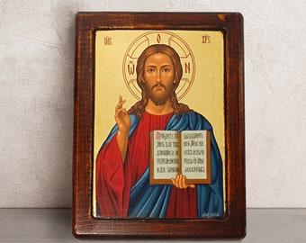 Handmade Jesus Christ Icon • Byzantine • Greek Orthodox Icon • Christian Wall Art