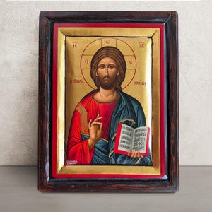 Byzantine Icon of Jesus Christ • Greek Orthodox Icon • Hand Painted Icon of Pantocrator • Unique Christian Wall Art • Religious Gifts