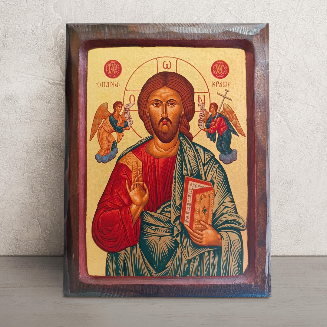 Hand Painted Jesus Christ Icon • Pantocrator Byzantine Icon • Greek ...