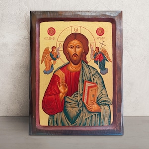 Hand Painted Jesus Christ Icon  • Pantocrator Byzantine Icon • Greek Orthodox Icon • Our Lord Icon • Christian Wall Art • Religious Gift