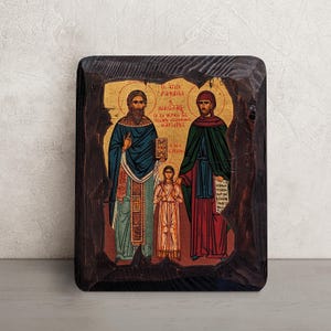 Saint Raphael, Nicholas & Irene Icon • Hand-Painted Greek Orthodox Icon • Holy Martyrs of Lesbos • Christian Wall Art • Religious Gift