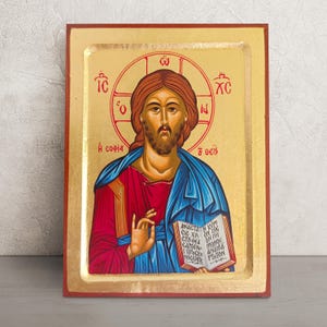 Byzantine Icon of Jesus Christ • Greek Orthodox Icon • Hand Painted Christ Pantocrator Icon • Christian Wall Art • Religious Gifts
