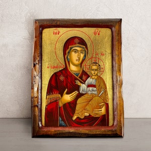 Hodegetria Virgin Mary Icon • Hand Painted Greek Orthodox Icon • Byzantine Mother of God • Christian Religious Art • Religious Gift