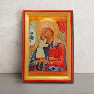 Virgin Mary Icon • Hand-Painted Byzantine Orthodox Icon • Greek Religious Art • Mother of God Look Upon My Humility • Religious Gift