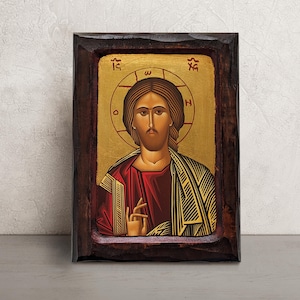 Byzantine Icon of Jesus Christ • Greek Orthodox Icon • Handmade Icon of Pantocrator • Our Lord Icon • Christian Wall Art • Religious Gifts