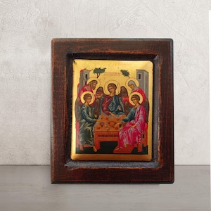 Holy Trinity Icon • Hand-Painted Orthodox Icon from Greece • Rublev Style Christian Wall Art • Unique Religious Gift