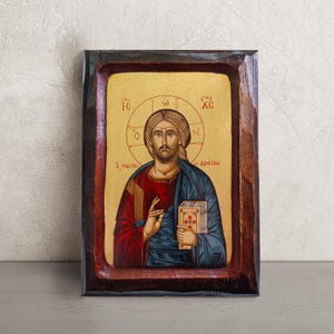 Jesus Christ Icon • Hand painted Orthodox Icon • Byzantine Christian Art from Greece • Christ Pantocrator Religious Gift