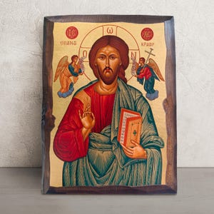 Hand painted Jesus Byzantine Icon • Greek Orthodox Icon • Jesus Christ Pantocrator Icon • Christian Wall Art • Religious Gifts