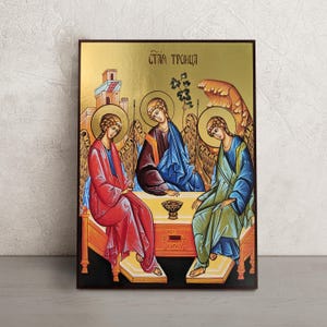 Holy Trinity Icon • Greek Orthodox Art • Handmade Icon of Holy Trinity • Christian Wall Art • Religious Gift from Ukraine