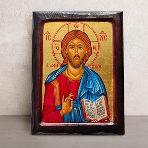 Byzantine Icon of Jesus Christ • Greek Orthodox Icon • Hand Painted Christ Pantocrator Icon • Christian Wall Art • Religious Gifts