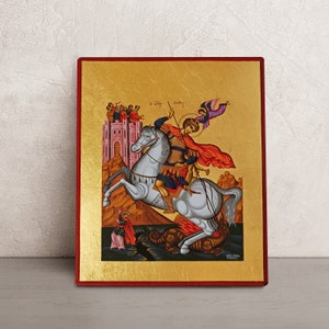 St George Dragon Icon • Greek Orthodox Icon of Saint George • Hand Painted Byzantine Art • Religious Gift for Catholics & Orthodox