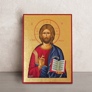 Byzantine Icon of Jesus Christ • Greek Orthodox Icon • Hand-Painted Icon of Christ Pantocrator • Our Lord Icon • Religious Gift