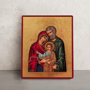 Holy Family Icon • Hand-Painted Byzantine Icon on Wood • Greek Orthodox Christian Art • Sacred Gift for Anniversary, Wedding, Baptism