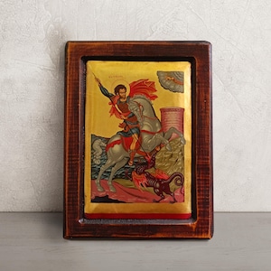 St George the Great Martyr Icon • Byzantine Orthodox Icon • Hand-Painted Greek Icon • Saint George and the Dragon • Christian Art Gift