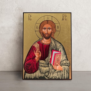 Orthodox Icon of Jesus Christ • Byzantine Icon • Handmade Icon of Pantocrator • Our Lord Greek Icon • Christian Wall Art • Religious Gifts