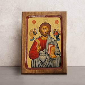 Greek Orthodox Icon of Jesus Christ • Hand-Painted Christ Pantocrator Icon • Byzantine Art on Wood • Christian Wall Decor • Religious Gift