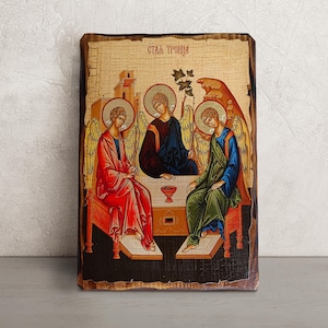 Holy Trinity Rublev Icon • Greek Orthodox Icon • Byzantine Icon • Handmade Icon of Holy Trinity • Christian Icon • Religious Gift