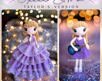 Modèle de crochet numérique PDF Taylor avec deux tenues. tutoriel amigurumi ANGLAIS