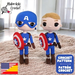 PDF crochet pattern Captain superhero avenger  amigurumi SPANISH ENGLISH