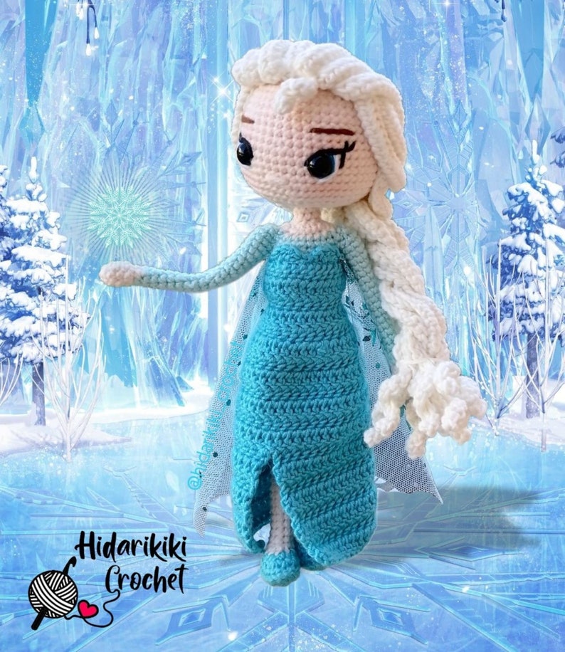 Elsa Frozen PDF Patrón Crochet amigurumi princesa ESPAÑOL INGLÉS imagen 2