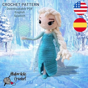 Elsa Frozen PDF Patrón Crochet amigurumi princesa ESPAÑOL INGLÉS imagen 1