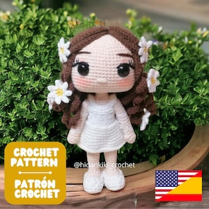 Daisies love doll PDF crochet amigurumi pattern ENGLISH SPANISH