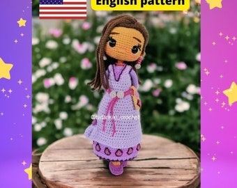 Asha Wish PDF Patron au crochet et poupée amigurumi princesse étoile ANGLAIS