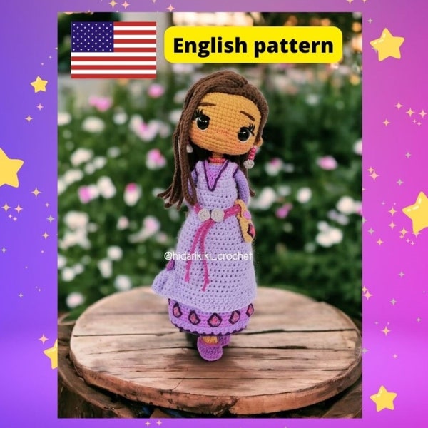 Asha  Wish PDF Crochet pattern and Star princess amigurumi doll ENGLISH