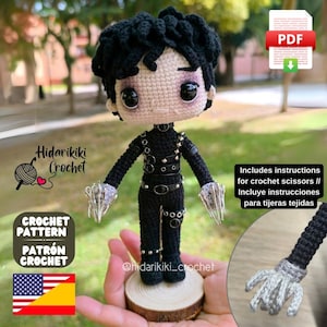 PDF crochet pattern Edward Scissorhands amigurumi doll tutorial SPANISH / ENGLISH