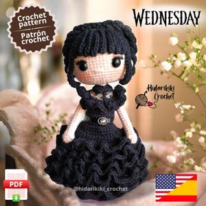 PDF Pattern Wednesday amigurumi gothic doll SPANISH / ENGLISH