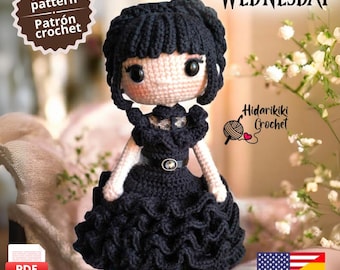 PDF Pattern Wednesday amigurumi gothic doll SPANISH / ENGLISH
