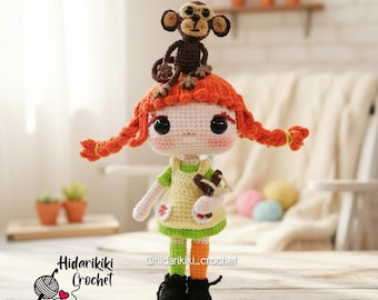 Lalka amigurumi inspirowana Pipi Pończoszanką – Lalka Pippi Pończoszanka wykonana na szydełku – Ręcznie robiony prezent dla fanów.