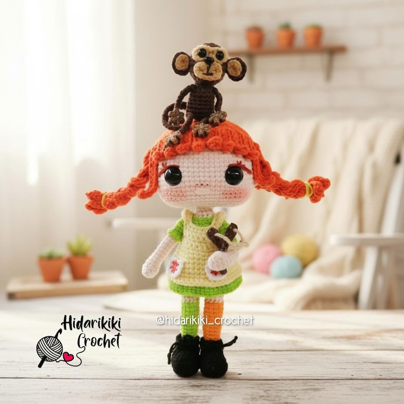 Amigurumi doll inspired by Pippi Longstocking – Pippi Longstocking crochet doll – Handmade gift for fans. image 1