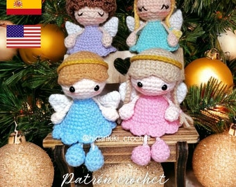 Ángeles PDF patrón Crochet amigurumi  recuerdo bautizo comunión ESPAÑOL INGLES