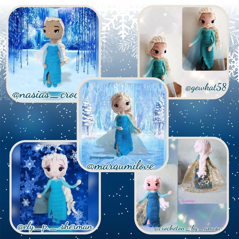 Elsa Frozen PDF Patrón Crochet amigurumi princesa ESPAÑOL INGLÉS imagen 4