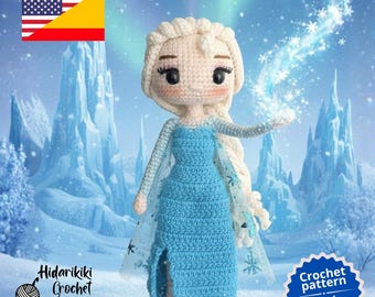 The Snow Queen PDF crochet pattern princess amigurumi - ENGLISH SPANISH