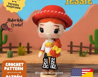 Wzór PDF na zabawkę amigurumi dla kowbojki Jessi (ANGIELSKI, HISZPAŃSKI)