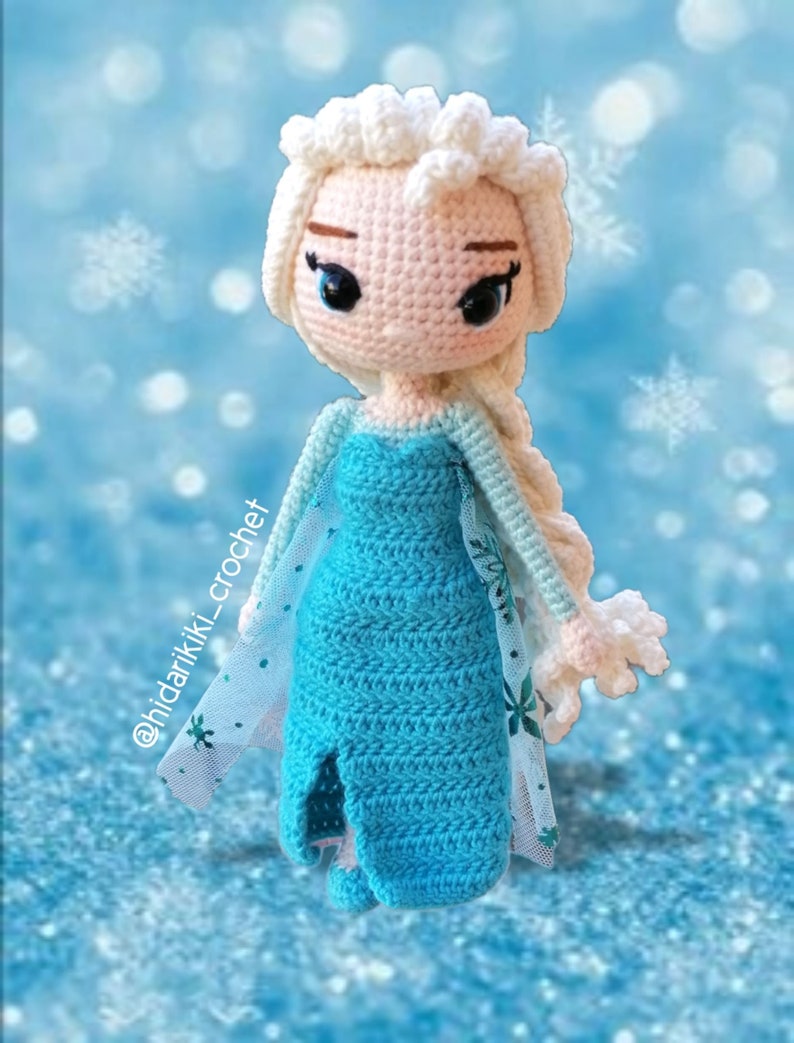 Elsa Frozen PDF Patrón Crochet amigurumi princesa ESPAÑOL INGLÉS imagen 3