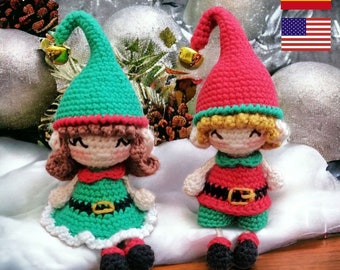 Christmas elves PDF Crochet Pattern Holly and Max elf Christmas ornament ENGLISH SPANISH