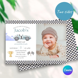 First Lap Around The Track Invite | Race Car Invitation | Boy 1st Birthday | Instant Download | Fast One Digital Invite