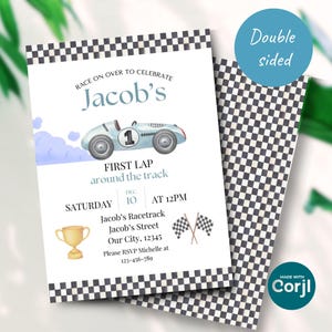 First Lap Around The Track Invite | Race Car Invitation | Boy 1st Birthday | Instant Download | Fast One Digital Invite