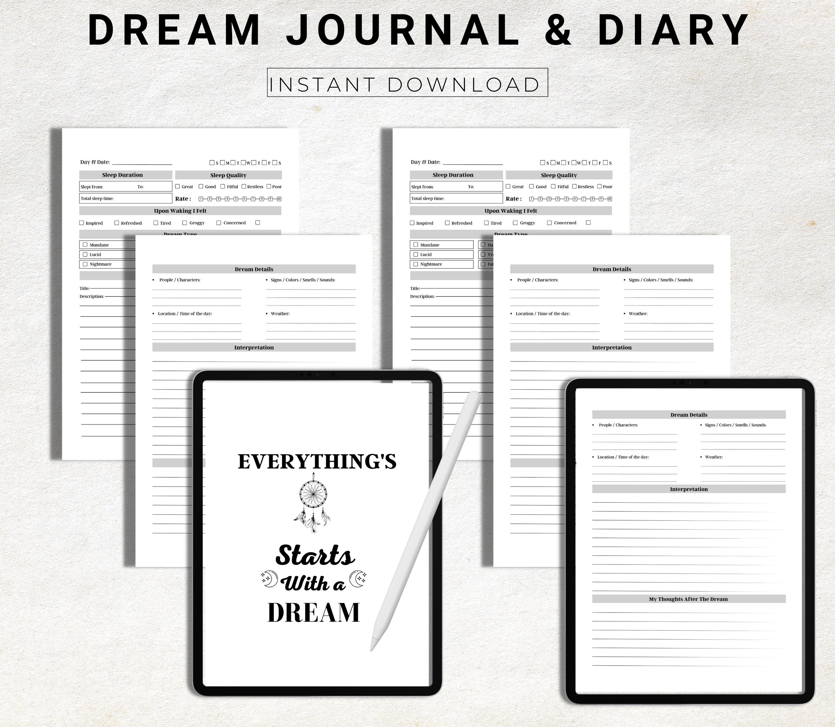 Dream Journal And Diary, iPad Digital Dream Diary, Digital Journal for GoodNotes